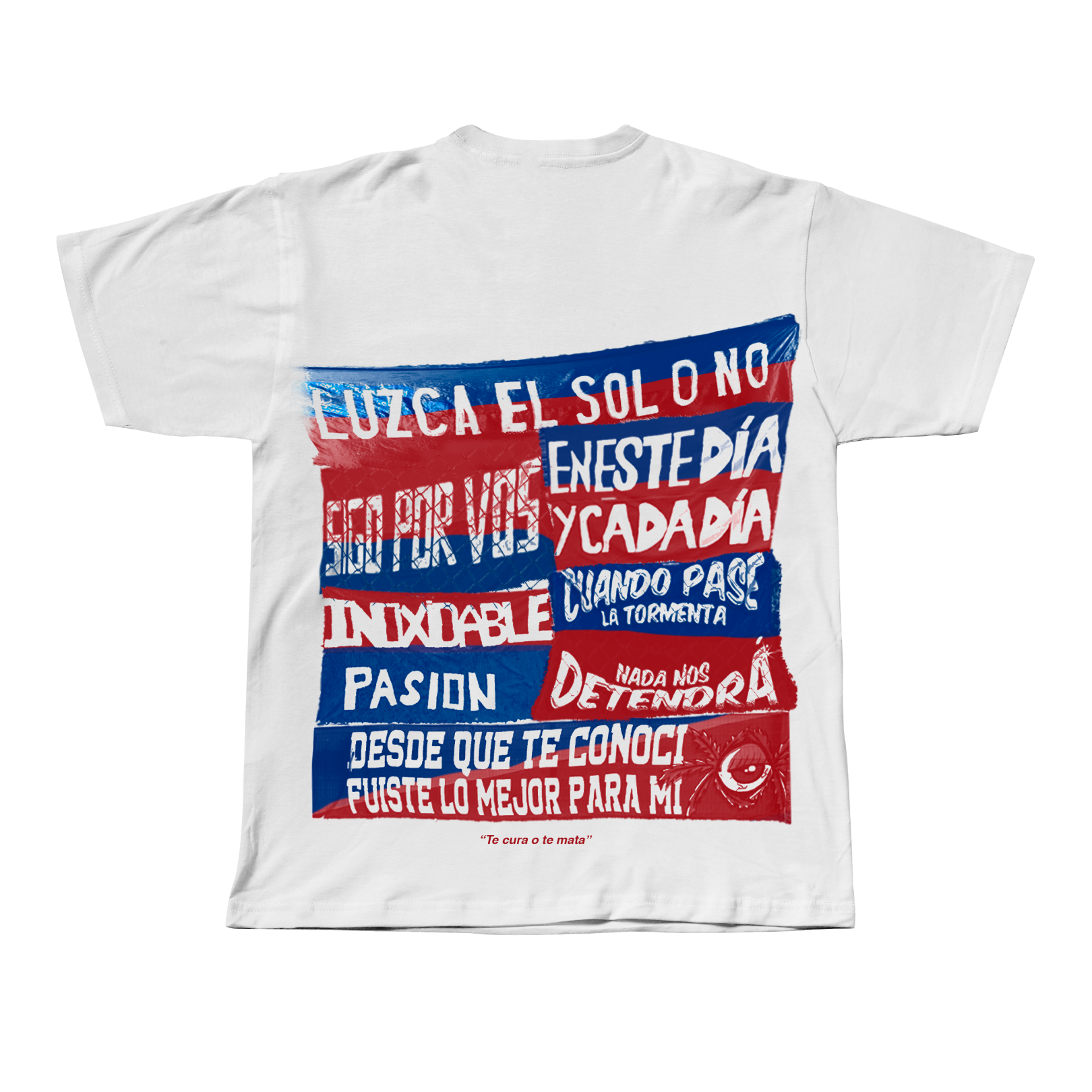 Remeras Te cura o te mata, espalda, color Blanco